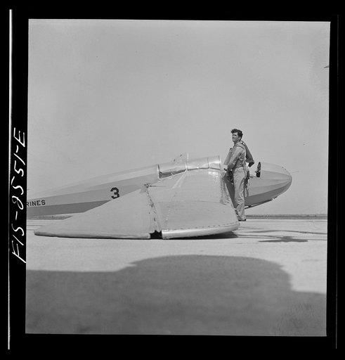 Untitled photo, possibly related to: Parris Island, South Carolina. Student ready for flight in glider plane