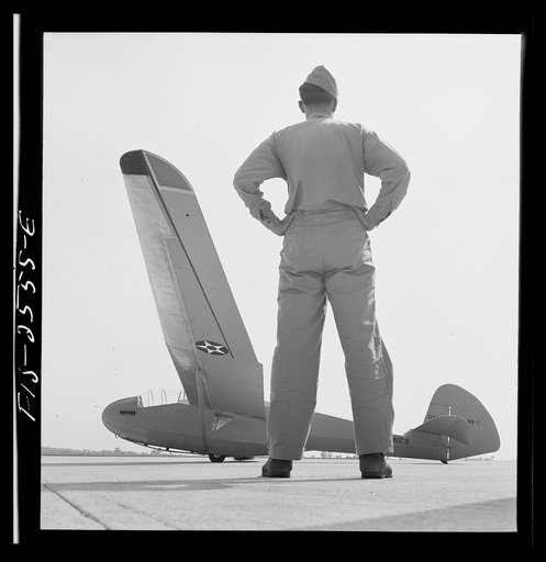 Untitled photo, possibly related to: Parris Island, South Carolina. Student ready for flight in glider plane