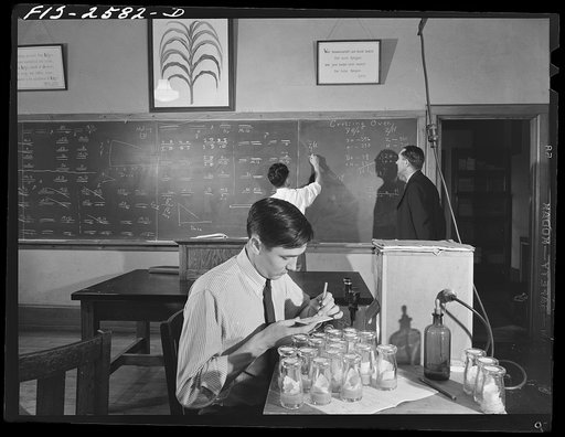 Iowa State College. Ames, Iowa. In the genetics laboratory