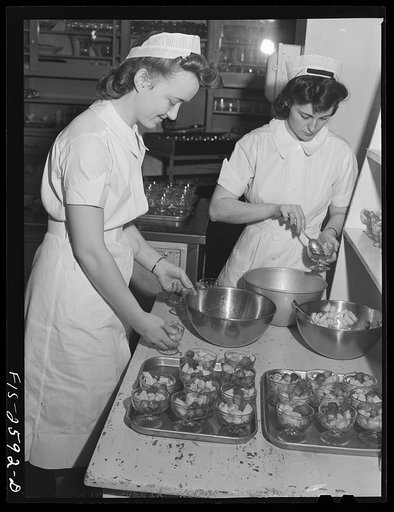 Home economics students gain practical experience in food preparation in the lunch room at Iowa State College. Ames, Iowa