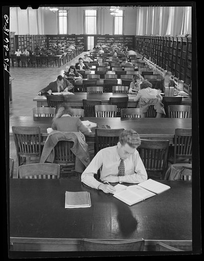 Untitled photo, possibly related to: In the library at Iowa State College. Ames, Iowa