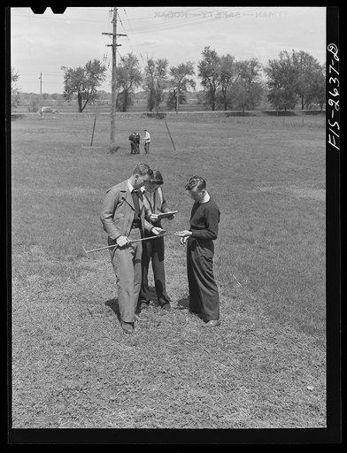 Untitled photo, possibly related to: Agronomy students taking soil samples on the animal husbandry farm at Iowa State College. Ames, Iowa