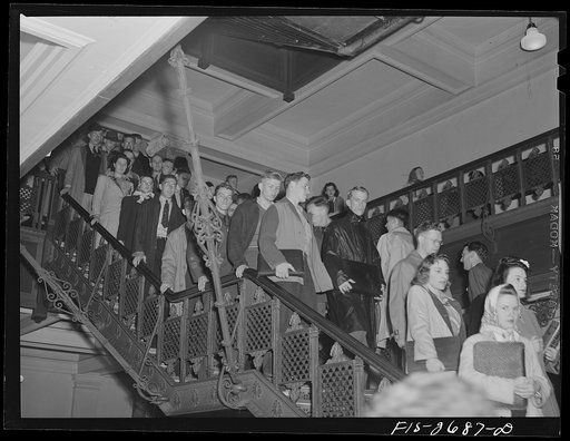 Untitled photo, possibly related to: Between classes in Beardshear Hall at Iowa State College. Ames, Iowa