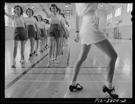 Tap dancing class in the gymnasium at Iowa State College. Ames, Iowa
