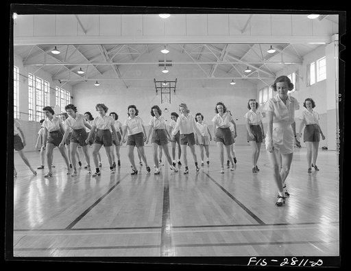 Tap dancing class in the gymnasium at Iowa State College. Ames, Iowa