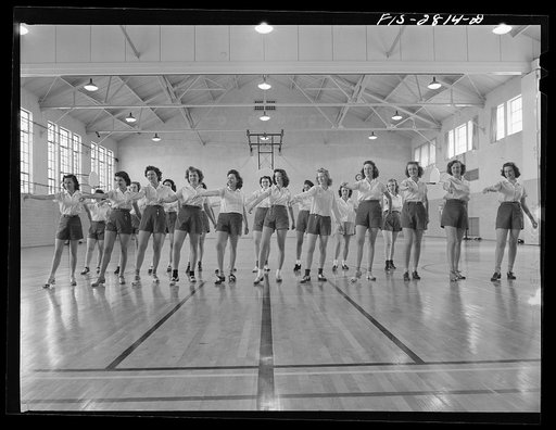 Tap dancing class in the gymnasium at Iowa State College. Ames, Iowa