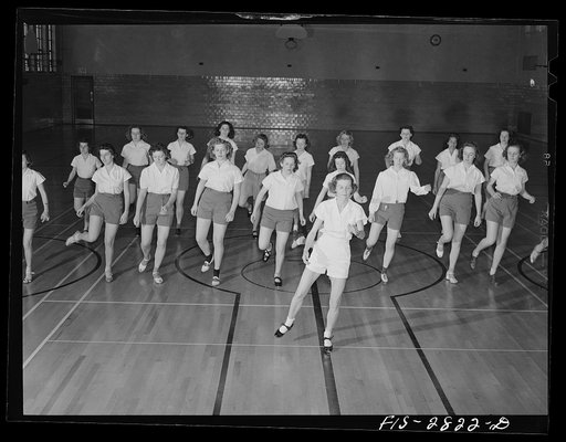 Tap dancing class in the gymnasium at Iowa State College. Ames, Iowa