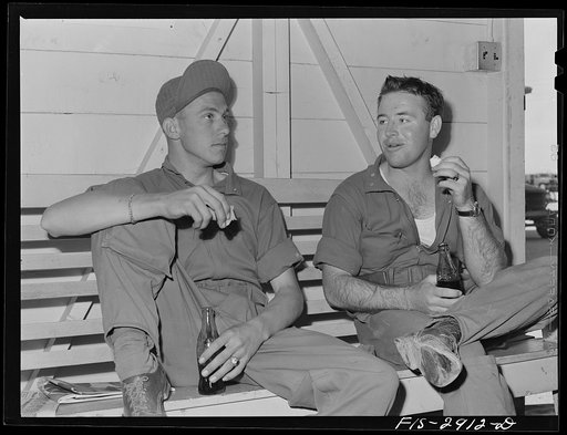 Two of the "Flying Sergeants" at the post exchange. Lake Muroc, California