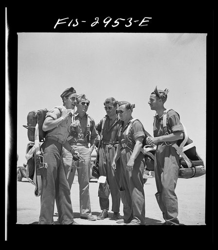 Lake Muroc, California. Group of Flying Sergeants with their lieutenant instructor