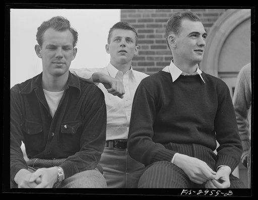 Untitled photo, possibly related to: John Cockle (right) with his fraternity brothers on the porch of the Beta Theta Pi house. University of Nebraska, Lincoln