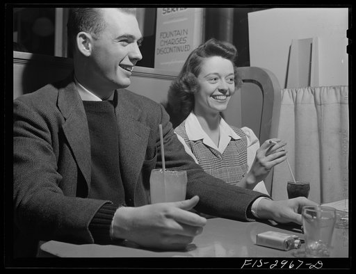 John Cockle and his girlfriend in the University drugstore. Lincoln, Nebraska