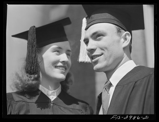 Bob Aden and his wife, Marion, on graduation day. She graduated from the Liberal Arts College; he received his master's degree in Business Administration. University of Nebraska, Lincoln