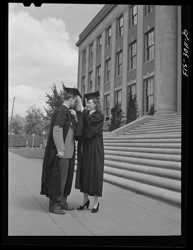 Untitled photo, possibly related to: Bob Aden and his wife, Marion, on graduation day. University of Nebraska, Lincoln