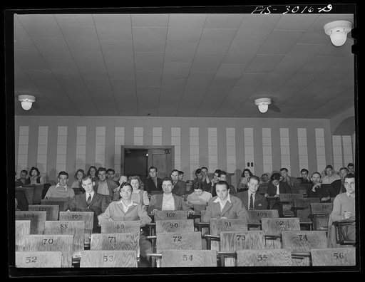 Classroom before an examination. John Cockle is number 105. University of Nebraska, Lincoln