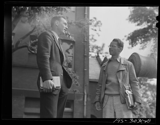 Untitled photo, possibly related to: John Cockle and a friend on the campus. University of Nebraska, Lincoln