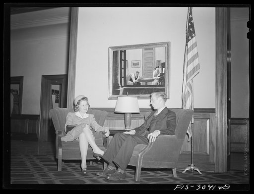 Jim Tillman and his girl in the lounge of the student union. University of Nebraska, Lincoln