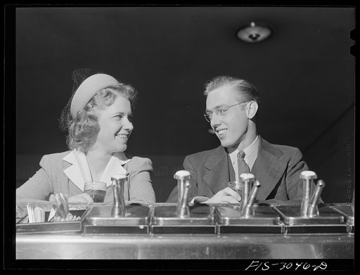 Jim Tillma and Antonette Skoda at the soda fountain in the student union. They will be married in June and move to Davenport, Iowa, where Jim will work for General Electric Company. University of Nebraska, Lincoln