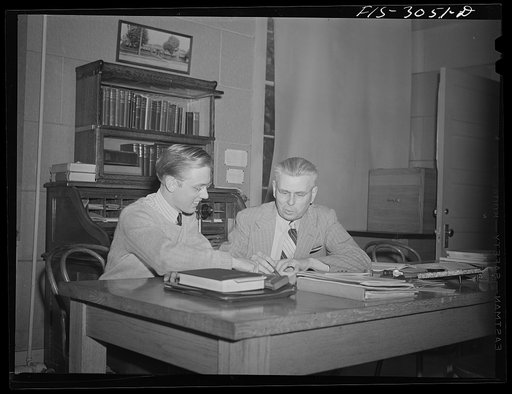 Jim Tillma with Professor Edison of the electrical engineering department. University of Nebraska, Lincoln