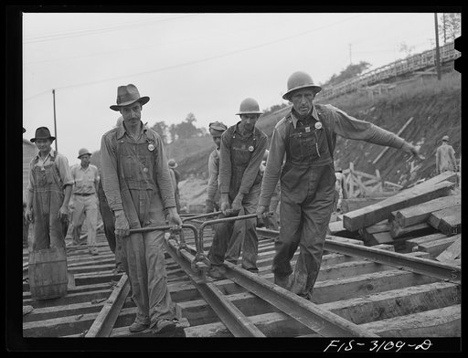 Douglas Dam, Tennessee. Tennessee Valley Authority (TVA). Laying track