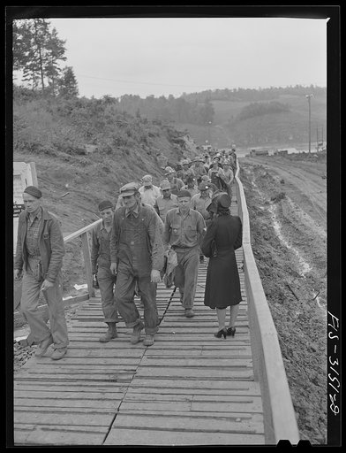 Untitled photo, possibly related to: Douglas Dam, Tennessee. Tennessee Valley Authority (TVA). Workers leaving the job