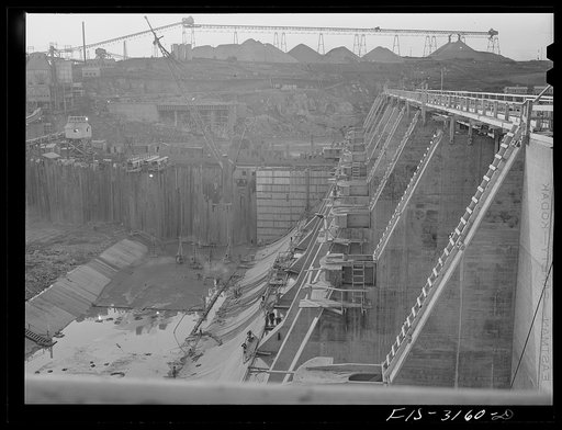 Untitled photo, possibly related to: Fort Loudoun Dam, Tennessee. Tennessee Valley Authority (TVA). Construction at night