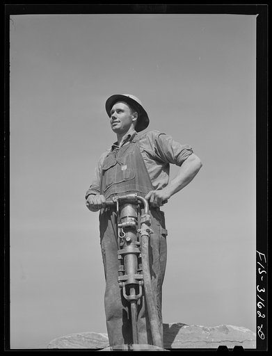Untitled photo, possibly related to: Fort Loudon [i.e., Loudoun] Dam, Tennessee. Tennessee Valley Authority (TVA). Jackhammer operator