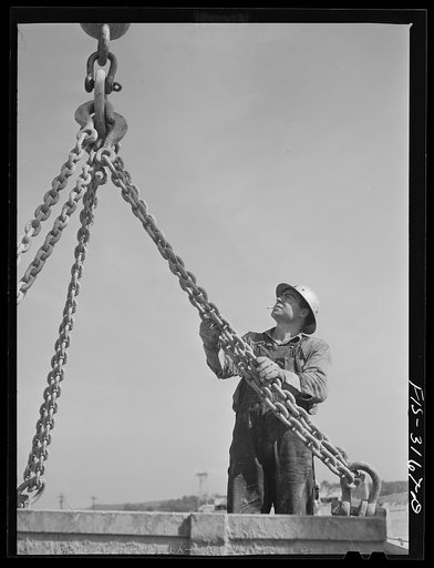 Untitled photo, possibly related to: Fort Loudon [i.e., Loudoun] Dam, Tennessee. Tennessee Valley Authority (TVA). Rigger