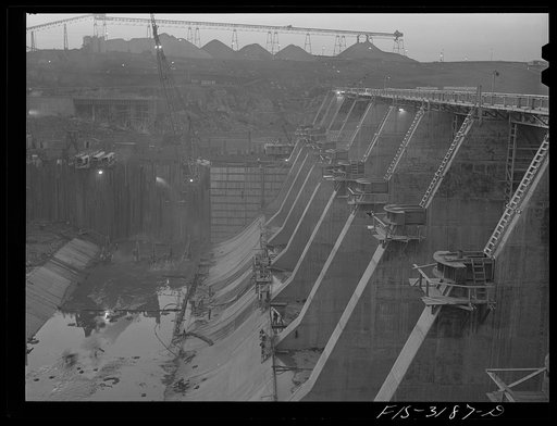 Untitled photo, possibly related to: Fort Loudon [i.e., Loudoun] Dam, Tennessee. Tennessee Valley Authority (TVA). Construction at night