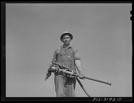 Untitled photo, possibly related to: Fort Loudon [i.e., Loudoun] Dam, Tennessee. Tennessee Valley Authority (TVA). Jackhammer operator