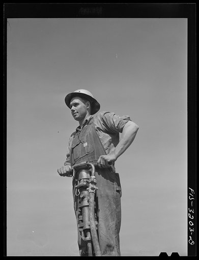 Untitled photo, possibly related to: Fort Loudon [i.e., Loudoun] Dam, Tennessee. Tennessee Valley Authority (TVA). Jackhammer operator