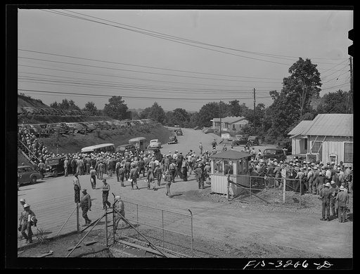 Untitled photo, possibly related to: Fort Loudon [i.e., Loudoun] Dam, Tennessee. Tennessee Valley Authority (TVA). Workers leaving the job at change of shift