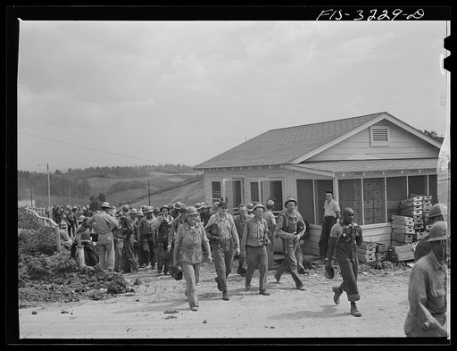 Untitled photo, possibly related to: Douglas Dam, Tennessee. Tennessee Valley Authority (TVA). Workers at change of shift