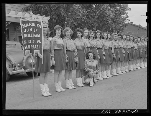 Untitled photo, possibly related to: Novato, California. Drill team which participated in the parade at the Portuguese-American Festival of the Holy Ghost