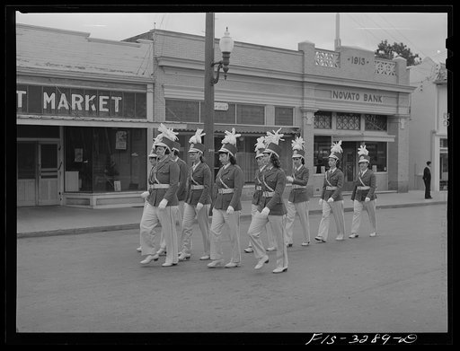 Drill team in the parade of the Holy Ghost Festival of the Portuguese-Americans at Novato, California