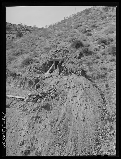 Untitled photo, possibly related to: Kern County, California. Tungsten Chief Mine. Starting to mine a new vein of tungsten core