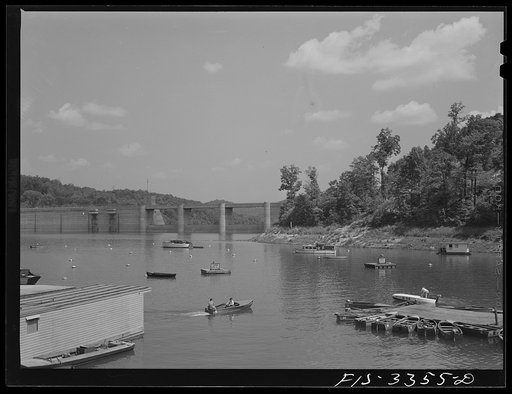 Untitled photo, possibly related to: Norris Dam, Tennessee. Tennessee Valley Authority (TVA). Motorboating on Norris Lake
