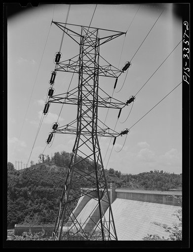 Untitled photo, possibly related to: Norris Dam, Tennessee. Tennessee Valley Authority (TVA). Transmission tower