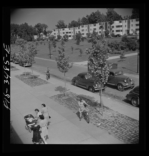Greenbelt, Maryland. Federal housing project. View from the shopping center roof