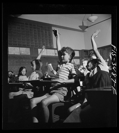 Greenbelt, Maryland. Federal housing project. Third grade children have a discussion