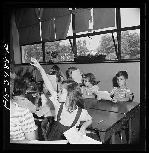 Greenbelt, Maryland. Federal housing project. Third grade children have a discussion