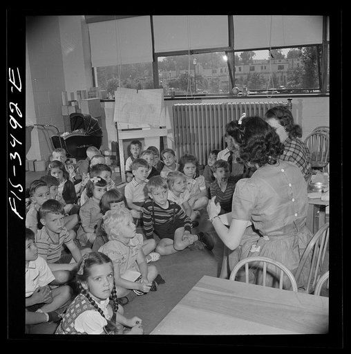 Greenbelt, Maryland. Federal housing project. Kindergarten children planning their May Day festival