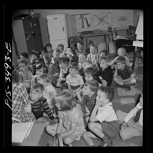 Greenbelt, Maryland. Federal housing project. Kindergarten children planning their May Day festival