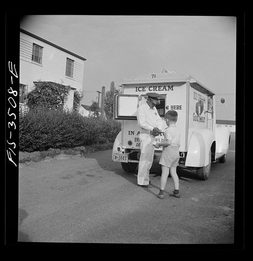 Greenbelt, Maryland. Federal housing project. The Good Humor man is a daily visitor in summer