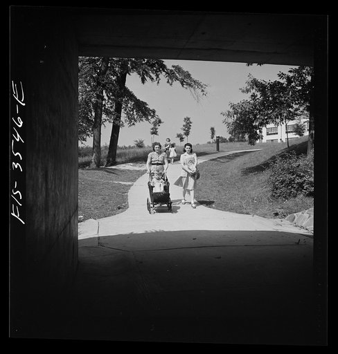 Greenbelt, Maryland. Federal housing project. Underpass with the school in the background