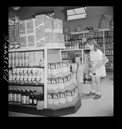 Untitled photo, possibly related to: Greenbelt, Maryland. Federal housing project. Vegetable counter in the cooperative grocery store