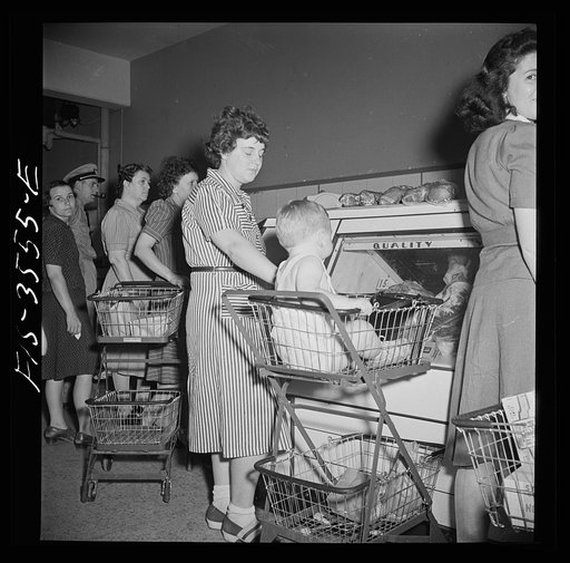 Untitled photo, possibly related to: Greenbelt, Maryland. Federal housing project. Shopping in the cooperative grocery store