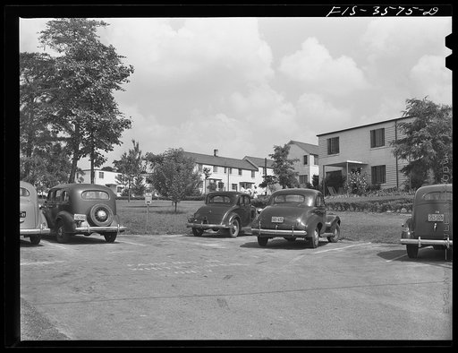 Greenbelt, Maryland. Houses showing parking arrangement at rear