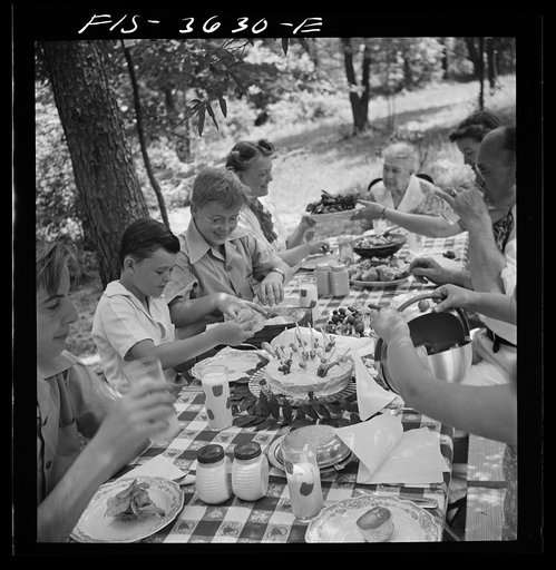 Greenbelt, Maryland. Party for Mrs. Taylor's eighty third birthday, attended by her children and grandchildren, on the grounds of the home of her son-in-law, Dr. McCarl
