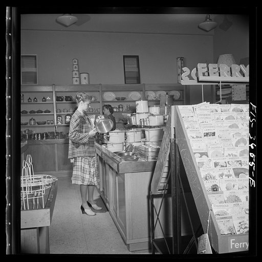 Greenbelt, Maryland. Interior of the Greenbelt variety store, a cooperative where garden tools, seeds, kitchen utensils, clothes, etc. are sold
