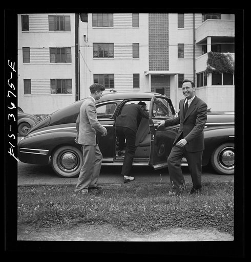 Greenbelt, Maryland. Greenbelt men commute to Washington, alternately sharing each other's cars